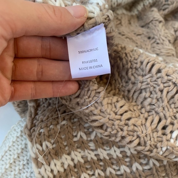 Cream and Tan Neutral infinity scarf with cable knit and fair isle print OS - Picture 5 of 5